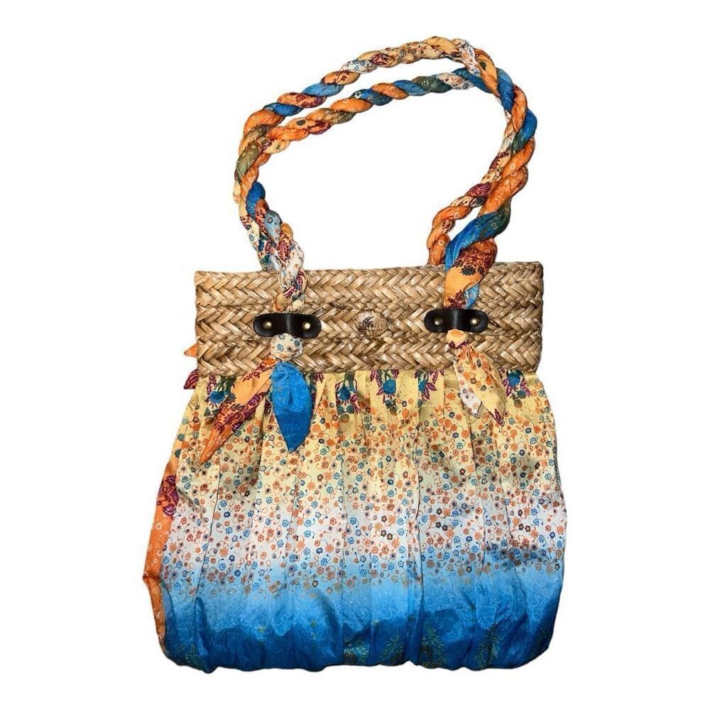 Cappelli Straworld Straw Purse Boho Handbag Tote Beach Vacation Fun Orange Blue - Picture 1 of 7